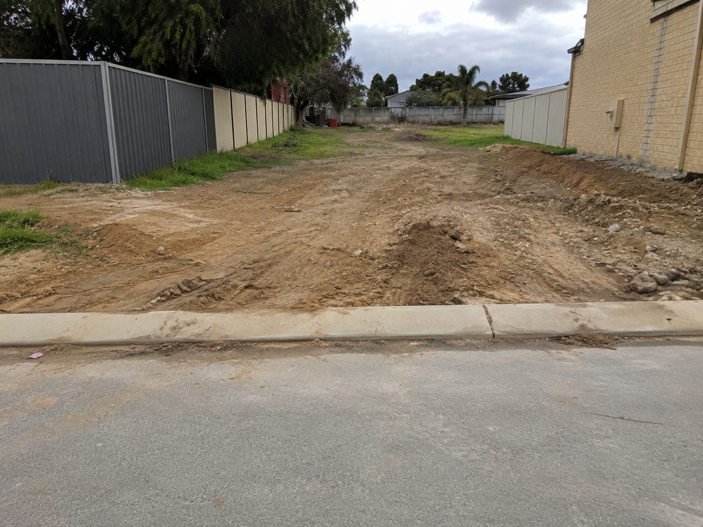 Unformed driveway and crossover access before base preparation, Kwinana