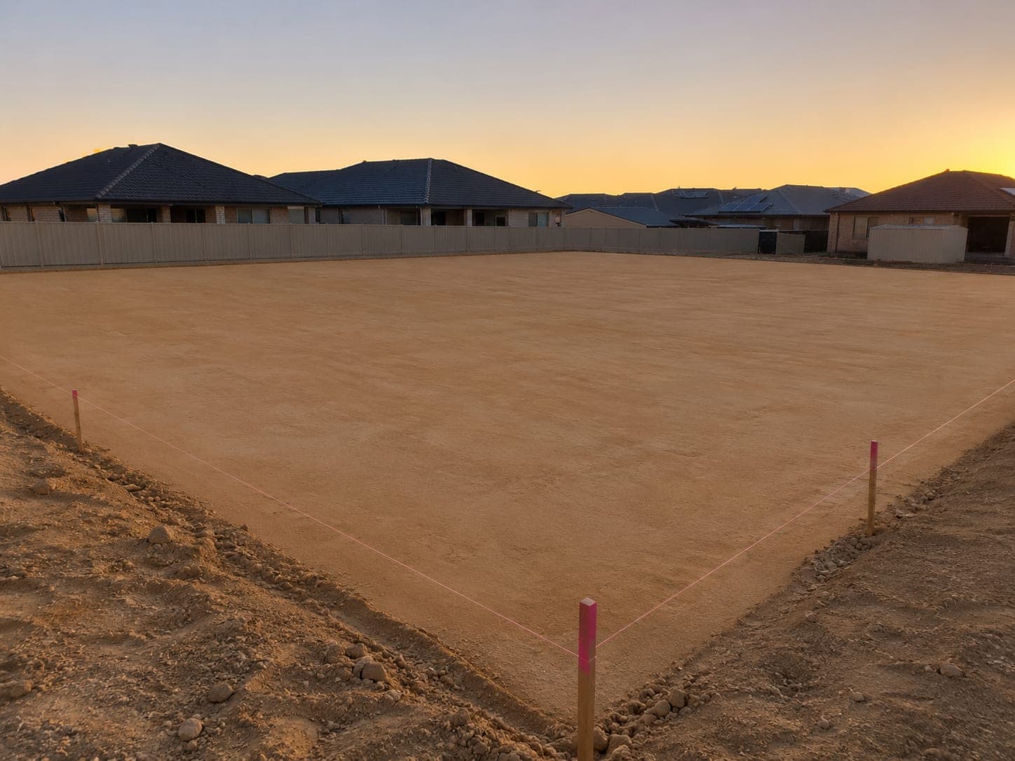 Finished, level sand pad ready for builder handover, Baldivis